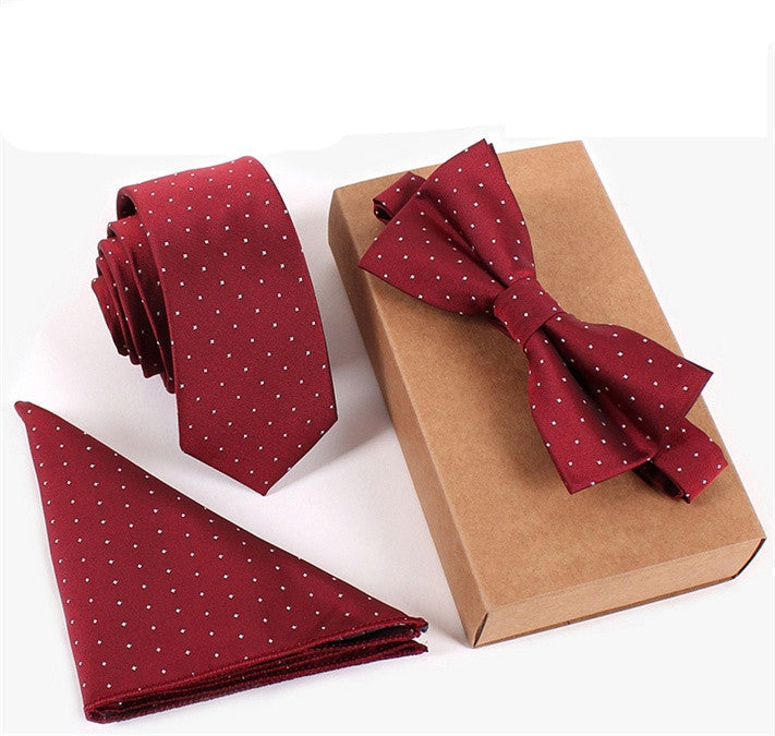 Polyester Silk Neckties & Handkerchief & Bow Tie Set 6cm Skinny Ties for Men Pocket Square Towel Bowtie Wedding Set - CelebritystyleFashion.com.au online clothing shop australia