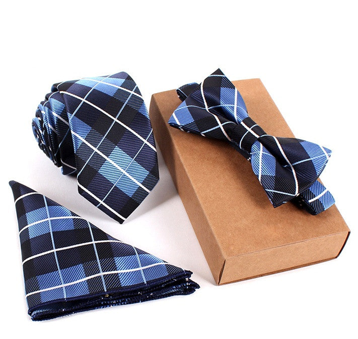 Polyester Silk Neckties & Handkerchief & Bow Tie Set 6cm Skinny Ties for Men Pocket Square Towel Bowtie Wedding Set - CelebritystyleFashion.com.au online clothing shop australia