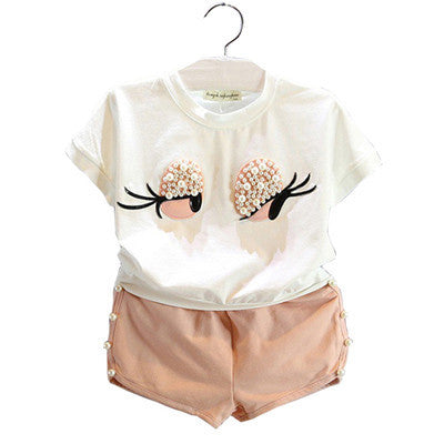Pearl Girls Clothes Set Lovely Long Eyelashes Toddler Girl tops + Pants Girls Suit Kids Clothes - CelebritystyleFashion.com.au online clothing shop australia