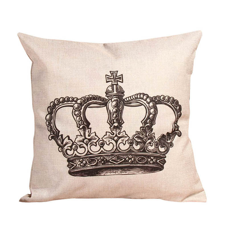Fashion Home Decorative Linen Cotton Blended Crown Throw Pillow Case 5 Styles Square Home Accessories 43cm x 43cm-Dollar Bargains Online Shopping Australia