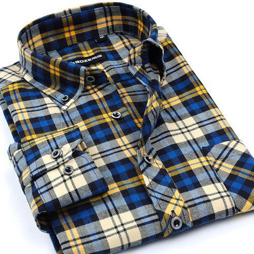 Fashion Casual Grid long-sleeved mens plaid shirts, Fashion Leisure styles lim fit flannel shirt - CelebritystyleFashion.com.au online clothing shop australia