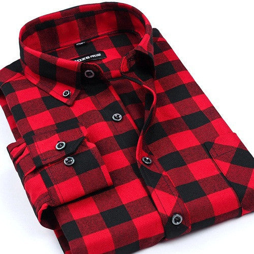 Fashion Casual Grid long-sleeved mens plaid shirts, Fashion Leisure styles lim fit flannel shirt - CelebritystyleFashion.com.au online clothing shop australia