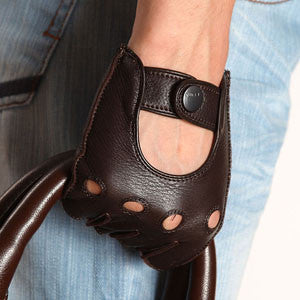 Fashion Men Deerskin Gloves Wrist Half Finger Driving Glove Solid Adult Fingerless Mittens Real Genuine Leather Limited - CelebritystyleFashion.com.au online clothing shop australia