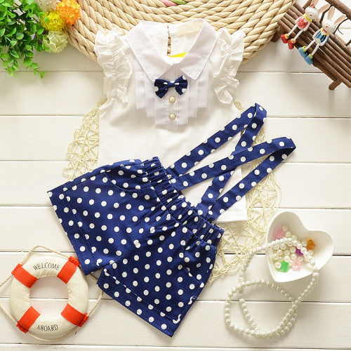 fashion bow t shirt+dot overalls two pieces baby toddler girl clothing clothes bodysuits new born cotton set - CelebritystyleFashion.com.au online clothing shop australia