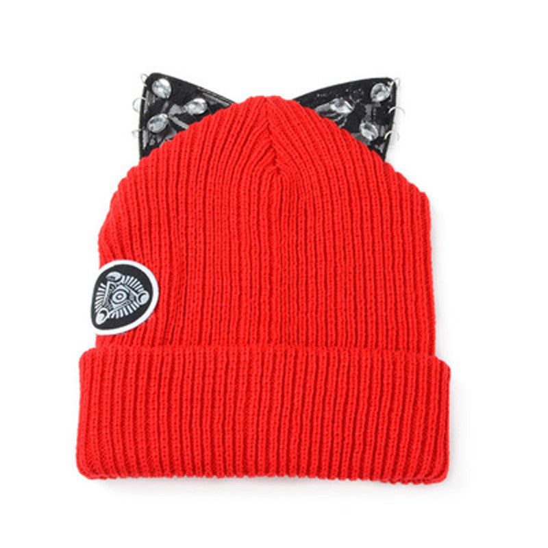 Winter Beanie Devil Cat Ear Lace Diamond Hat Crochet Braided Gorro Elastic Knitted Warm Ski Cap Beret Women Beanies 1MZ0500 - CelebritystyleFashion.com.au online clothing shop australia