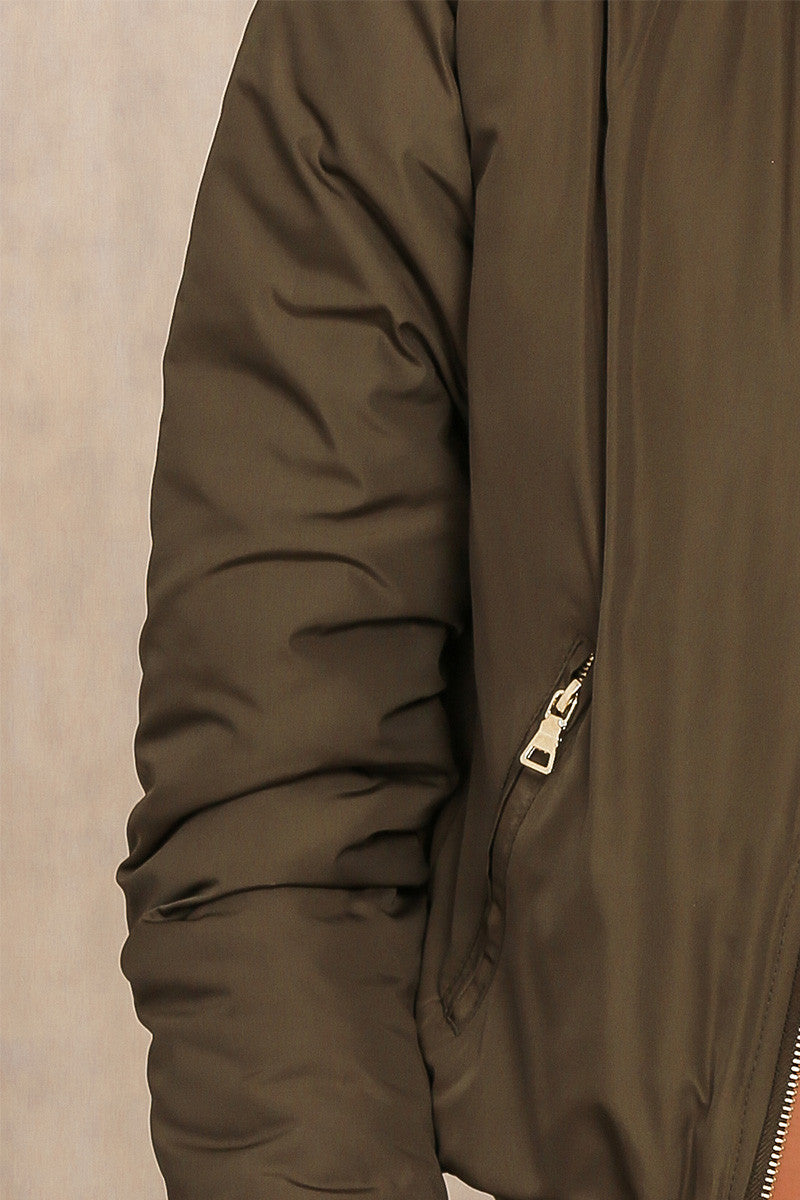 Parkas Basic Bomber Jacket Army Green Padded Kylie Jenner Style - CELEBRITYSTYLEFASHION.COM.AU - 5