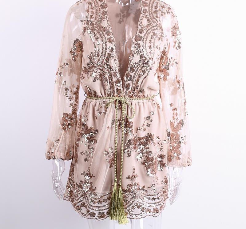 Glamaker Deep v neck sequin black jumpsuit women Tassel waistband party playsuit Summer club elegant jumpsuit romper-Dollar Bargains Online Shopping Australia