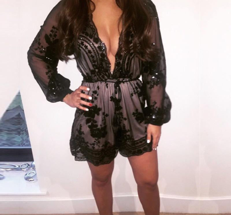 Glamaker Deep v neck sequin black jumpsuit women Tassel waistband party playsuit Summer club elegant jumpsuit romper-Dollar Bargains Online Shopping Australia