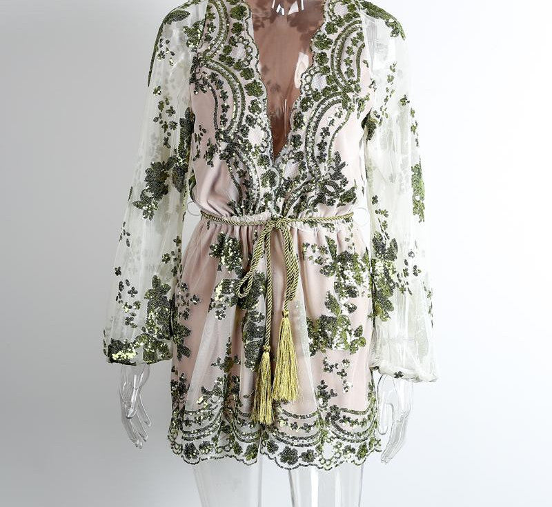 Glamaker Deep v neck sequin black jumpsuit women Tassel waistband party playsuit Summer club elegant jumpsuit romper-Dollar Bargains Online Shopping Australia