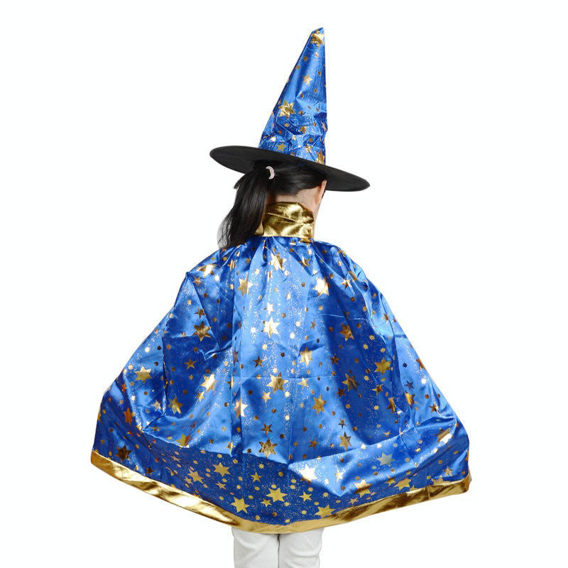 Boy Girl Kids Children Halloween Costumes Witch Wizard Cloak Gown Robe and Hat Cap Stars Fancy Cosplay for Children Boys Girls - CelebritystyleFashion.com.au online clothing shop australia