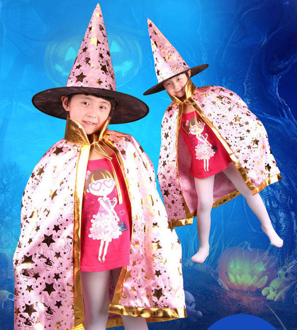 Boy Girl Kids Children Halloween Costumes Witch Wizard Cloak Gown Robe and Hat Cap Stars Fancy Cosplay for Children Boys Girls - CelebritystyleFashion.com.au online clothing shop australia