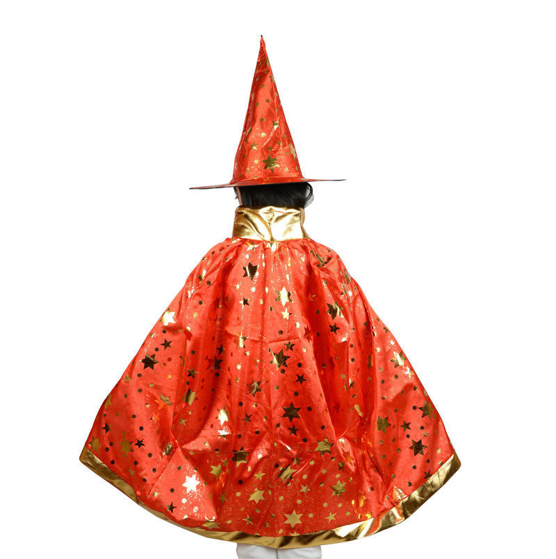 Boy Girl Kids Children Halloween Costumes Witch Wizard Cloak Gown Robe and Hat Cap Stars Fancy Cosplay for Children Boys Girls - CelebritystyleFashion.com.au online clothing shop australia