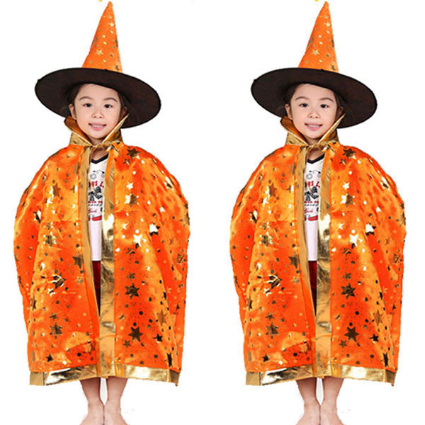 Boy Girl Kids Children Halloween Costumes Witch Wizard Cloak Gown Robe and Hat Cap Stars Fancy Cosplay for Children Boys Girls - CelebritystyleFashion.com.au online clothing shop australia