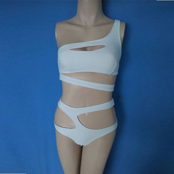 Sexy One Piece Swimsuit Bandage For Women Solid White and Blue One shoulder Cut Out Monokini Swimwear Bathing Suit bodysuit - CelebritystyleFashion.com.au online clothing shop australia