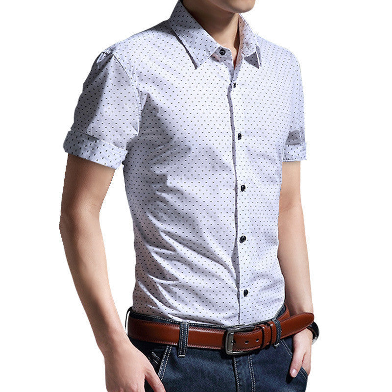 New Brand Men Shirt Short Sleeve Cotton Shirt Men Clothes Casual Printed Denim Shirt Slim Fit Designer Shirt - CelebritystyleFashion.com.au online clothing shop australia