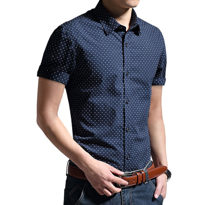 New Brand Men Shirt Short Sleeve Cotton Shirt Men Clothes Casual Printed Denim Shirt Slim Fit Designer Shirt - CelebritystyleFashion.com.au online clothing shop australia