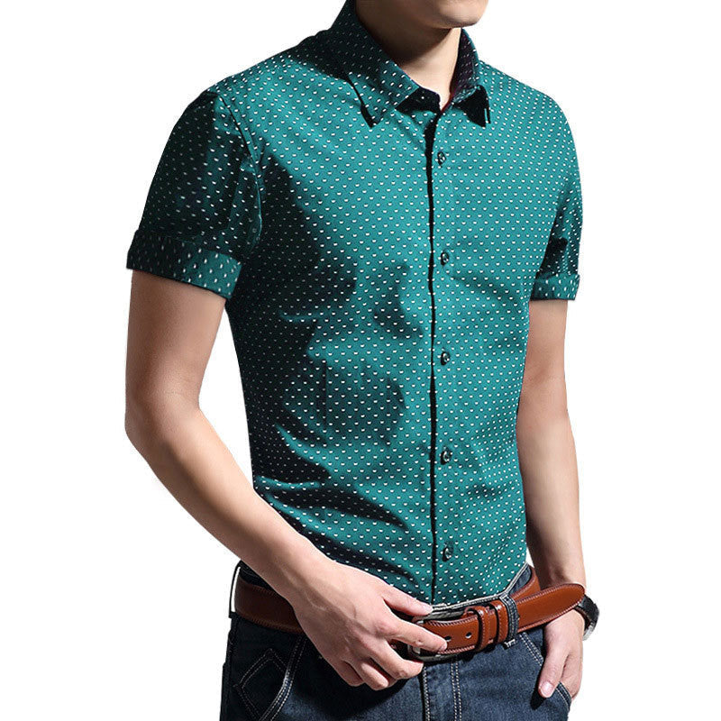 New Brand Men Shirt Short Sleeve Cotton Shirt Men Clothes Casual Printed Denim Shirt Slim Fit Designer Shirt - CelebritystyleFashion.com.au online clothing shop australia