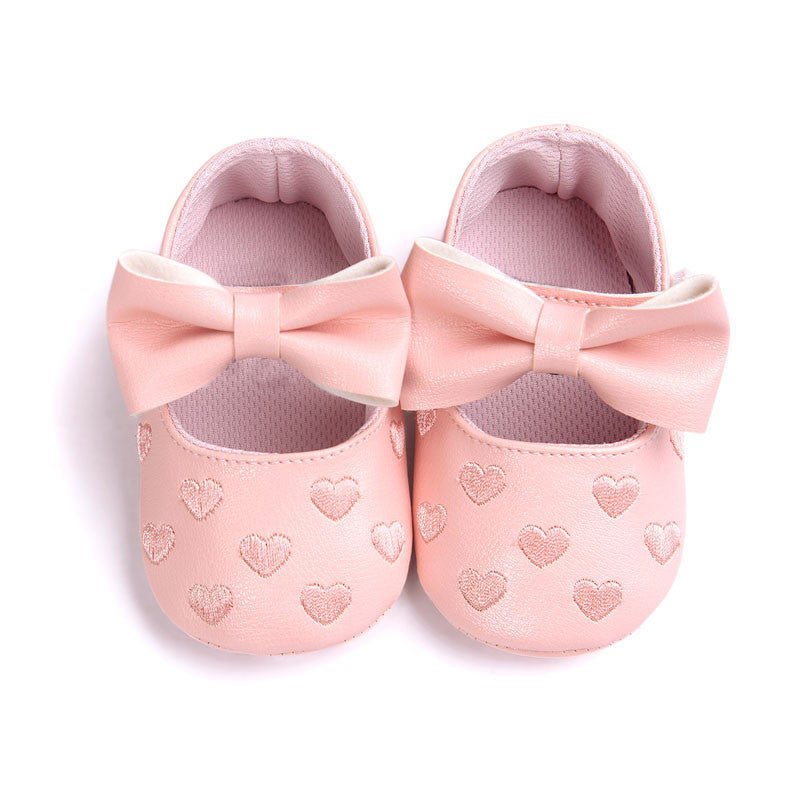 PU Leather Newborn Baby Girls Princess Heart-Shaped Mary Jane Big Bow Prewalkers Soft Bottom Shoes Crib Babe Ballet Dress Shoes - CelebritystyleFashion.com.au online clothing shop australia