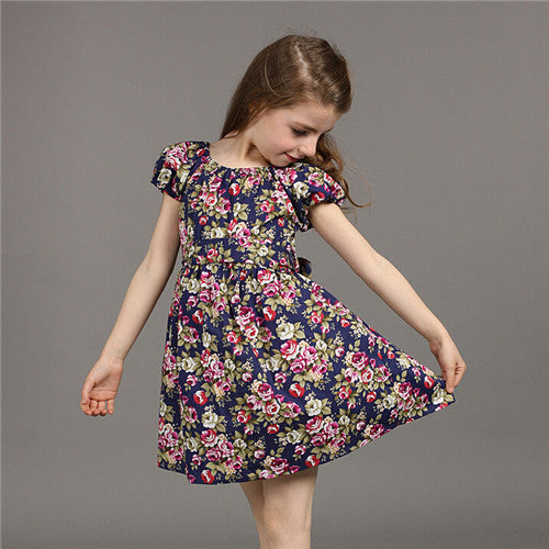 Summer European Style Girl Dress Baby Girls Print Flowers Floral Dresses Cotton Vestido Infantil Kids Clothes-Dollar Bargains Online Shopping Australia