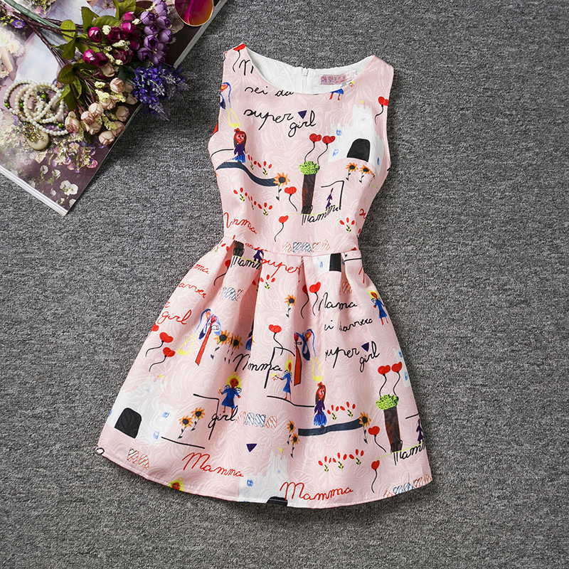 Girl Dress Summer Style Sleeveless Printed Kid Dresses Girls Clothes Party Princess Vestidos Nina 6 7 8 year birthday Dress - CelebritystyleFashion.com.au online clothing shop australia