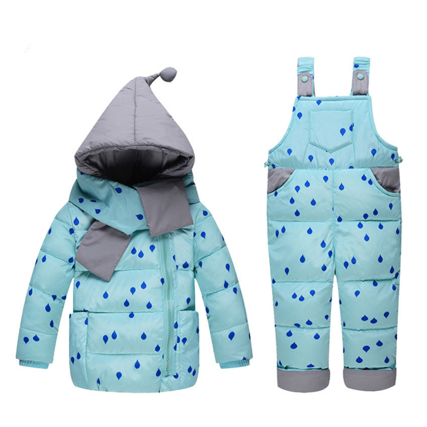 Baby girls boys winter down clothes set Suitable 10-24 months kids Cute diy snow wear thicken down jacket+overalls two pcs suit - CelebritystyleFashion.com.au online clothing shop australia