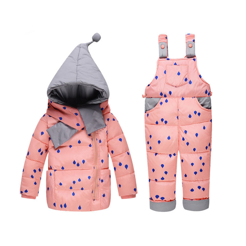 Baby girls boys winter down clothes set Suitable 10-24 months kids Cute diy snow wear thicken down jacket+overalls two pcs suit - CelebritystyleFashion.com.au online clothing shop australia