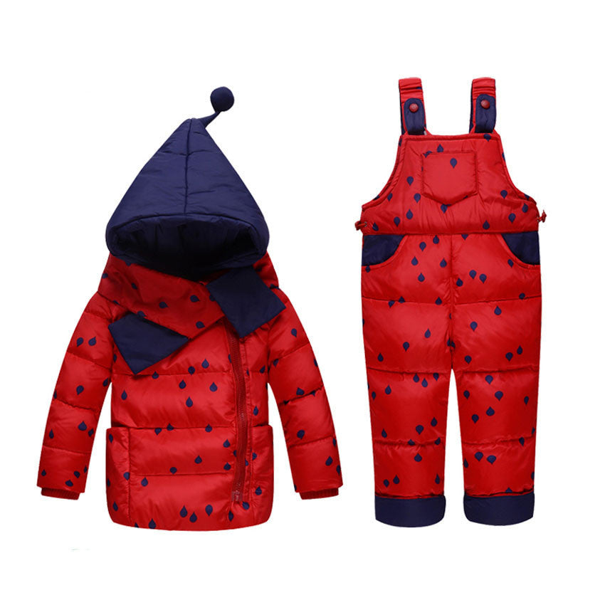 Baby girls boys winter down clothes set Suitable 10-24 months kids Cute diy snow wear thicken down jacket+overalls two pcs suit - CelebritystyleFashion.com.au online clothing shop australia