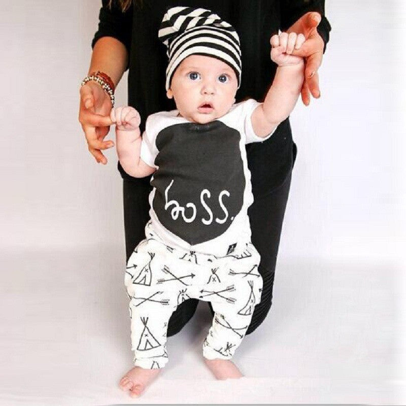 Fashion Infant Baby Costume Summer Style Baby Boy Clothes Cotton Letters Printed Baby Outfit Unisex T-shirt+Pants 2pcs - CelebritystyleFashion.com.au online clothing shop australia