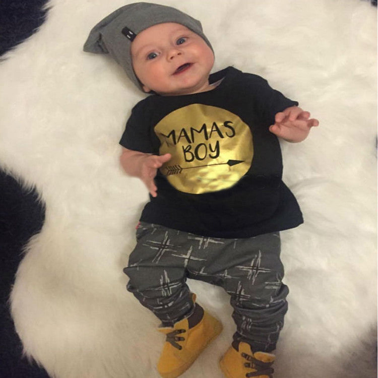 Fashion Infant Baby Costume Summer Style Baby Boy Clothes Cotton Letters Printed Baby Outfit Unisex T-shirt+Pants 2pcs - CelebritystyleFashion.com.au online clothing shop australia