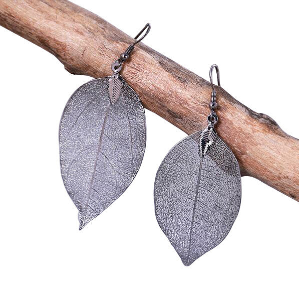 Fashion 18K Gold And Silver Plated Big Statement Long Drop Earrings Dipping Natural Real Leaf Earrings For Women - CelebritystyleFashion.com.au online clothing shop australia