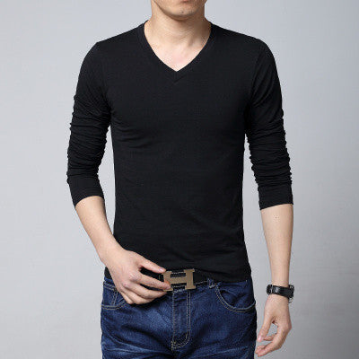 Men's fashion Spring and Autumn Slim-type long-sleeved T-shirt Pure cotton casual V-neck men's large size X-5XL shipping - CelebritystyleFashion.com.au online clothing shop australia