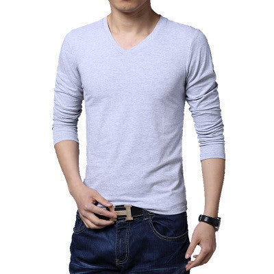 Men's fashion Spring and Autumn Slim-type long-sleeved T-shirt Pure cotton casual V-neck men's large size X-5XL shipping - CelebritystyleFashion.com.au online clothing shop australia