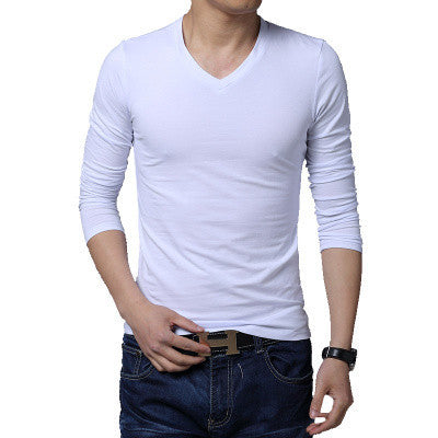 Men's fashion Spring and Autumn Slim-type long-sleeved T-shirt Pure cotton casual V-neck men's large size X-5XL shipping - CelebritystyleFashion.com.au online clothing shop australia