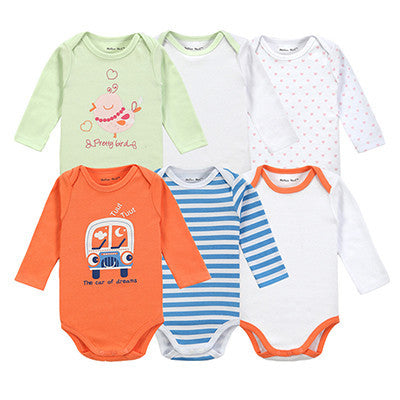 6 Pieces Brand Baby Girl Clothes Boy Long Sleeve Bodysuits New Born Clothing With Character Printed Infant Jumpsuit Overall - CelebritystyleFashion.com.au online clothing shop australia