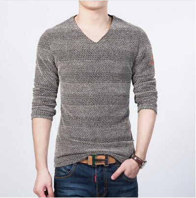 knitted male sweater korea spring long-sleeve pullover V neck knitwear stripe handsome men's clothes M-5XL - CelebritystyleFashion.com.au online clothing shop australia