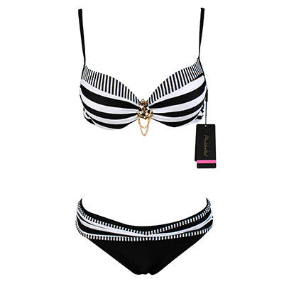 Bikini New Push Up Swimwear Retro Navy BLue Black White Striped Anchors Bathing Suit Bikini Set Monokinis AK1648 - CelebritystyleFashion.com.au online clothing shop australia