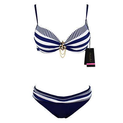 Bikini New Push Up Swimwear Retro Navy BLue Black White Striped Anchors Bathing Suit Bikini Set Monokinis AK1648 - CelebritystyleFashion.com.au online clothing shop australia