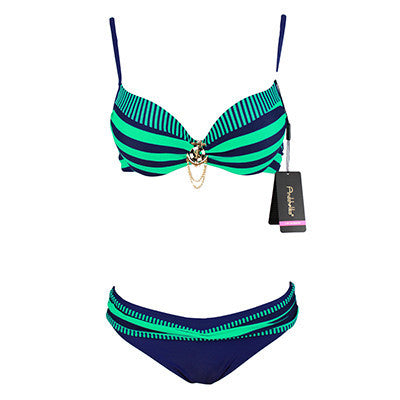 Bikini New Push Up Swimwear Retro Navy BLue Black White Striped Anchors Bathing Suit Bikini Set Monokinis AK1648 - CelebritystyleFashion.com.au online clothing shop australia