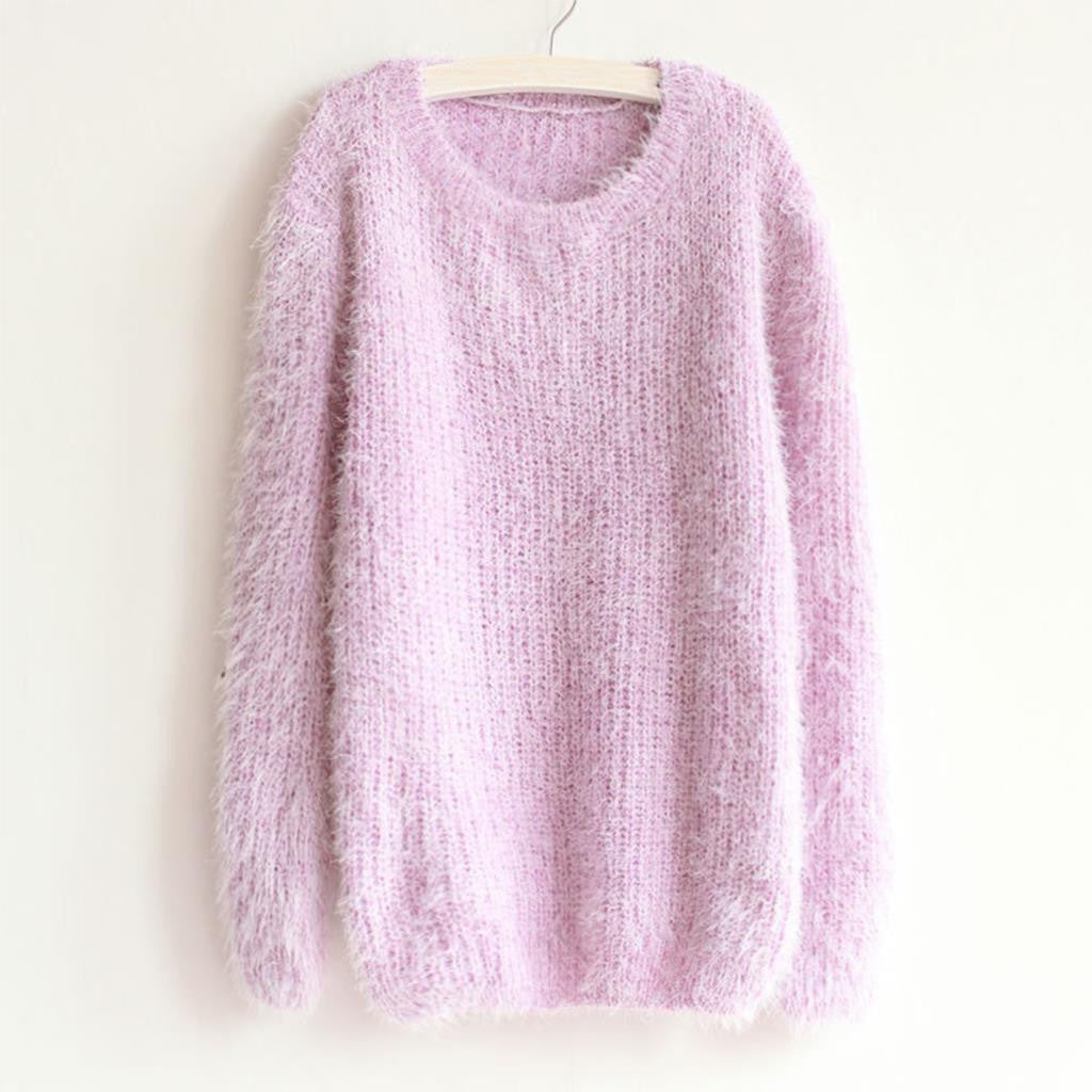 Autumn Winter Women Sweater Warm Mohair O Neck Women Pullover Long Sleeve Casual Loose Sweater Knitted Tops-Dollar Bargains Online Shopping Australia
