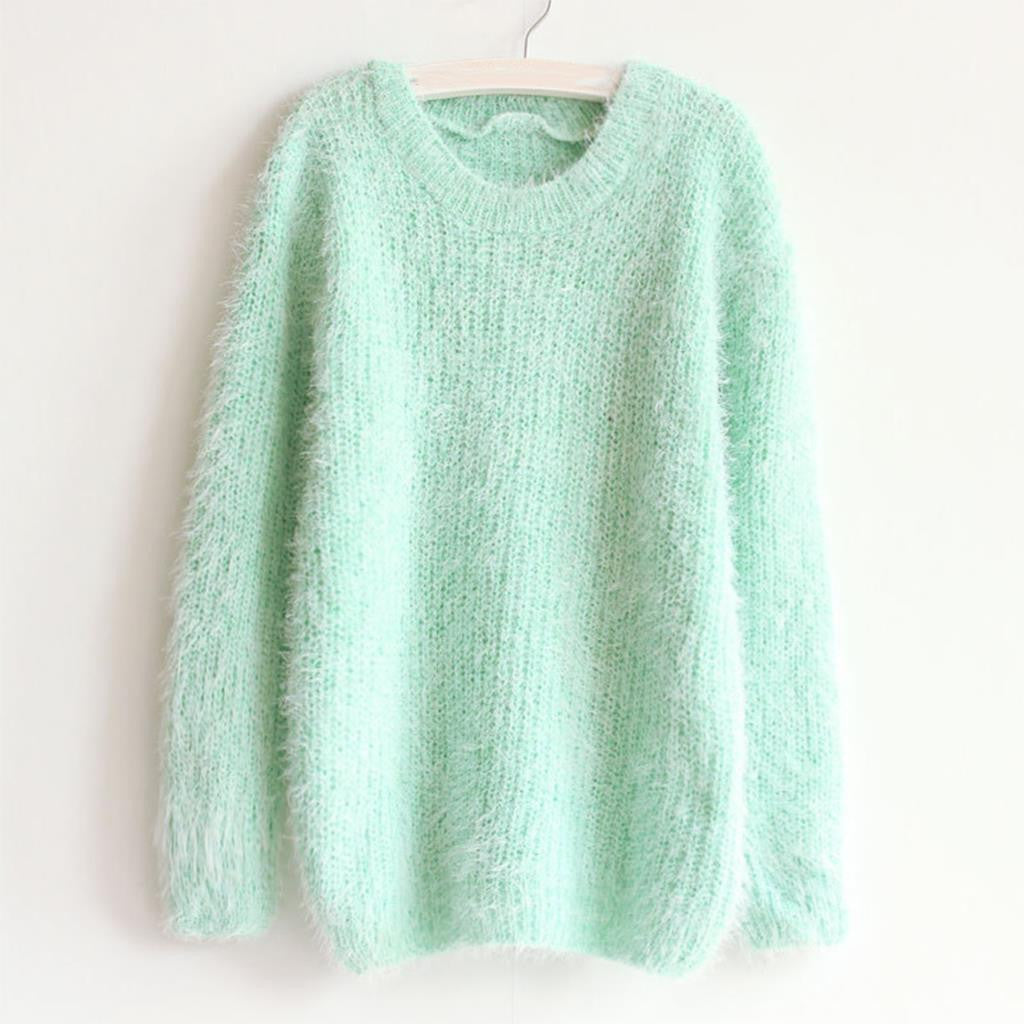 Autumn Winter Women Sweater Warm Mohair O Neck Women Pullover Long Sleeve Casual Loose Sweater Knitted Tops-Dollar Bargains Online Shopping Australia