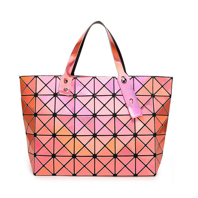 Laser Women Dazzle Color Plaid Tote Casual Bags Female Fashion Fold Over Handbags Lady Sequins Mirror Saser Bag Bao Bao-Dollar Bargains Online Shopping Australia