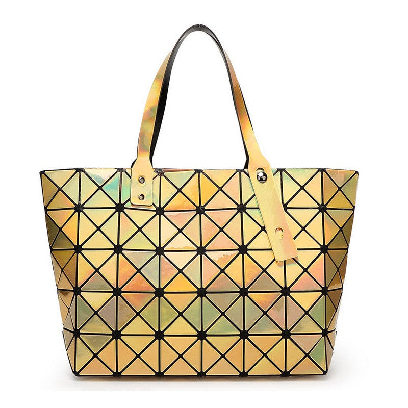 Laser Women Dazzle Color Plaid Tote Casual Bags Female Fashion Fold Over Handbags Lady Sequins Mirror Saser Bag Bao Bao-Dollar Bargains Online Shopping Australia