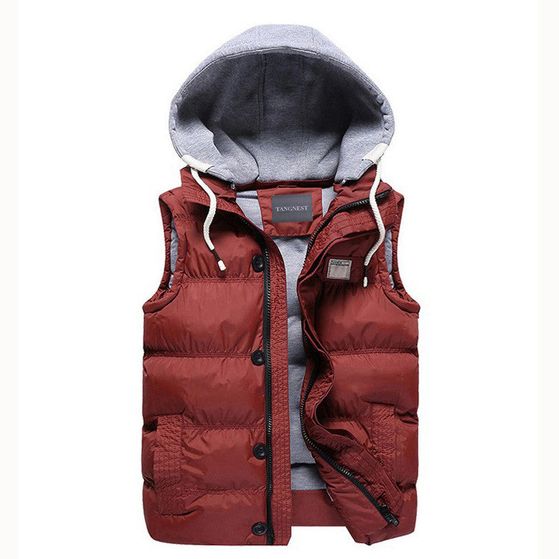 Men's Thicken Slim Casual Vests Hat Detachable Vest For Winter Youth Trend Big Plus Size M-5XL Five Colors Colete MWB086 - CelebritystyleFashion.com.au online clothing shop australia