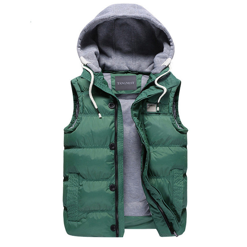 Men's Thicken Slim Casual Vests Hat Detachable Vest For Winter Youth Trend Big Plus Size M-5XL Five Colors Colete MWB086 - CelebritystyleFashion.com.au online clothing shop australia