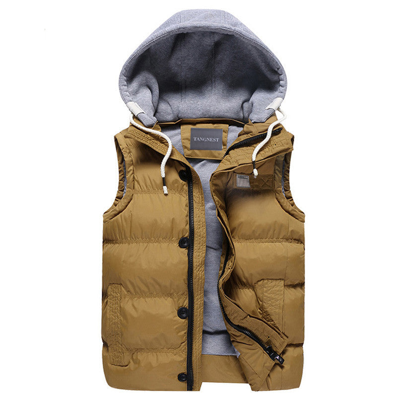 Men's Thicken Slim Casual Vests Hat Detachable Vest For Winter Youth Trend Big Plus Size M-5XL Five Colors Colete MWB086 - CelebritystyleFashion.com.au online clothing shop australia