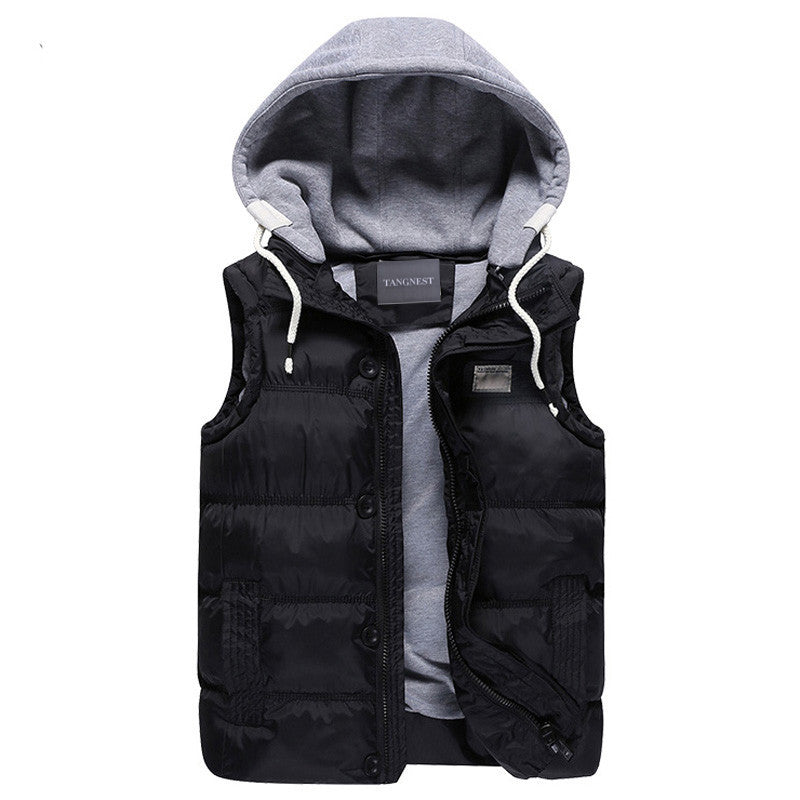 Men's Thicken Slim Casual Vests Hat Detachable Vest For Winter Youth Trend Big Plus Size M-5XL Five Colors Colete MWB086 - CelebritystyleFashion.com.au online clothing shop australia