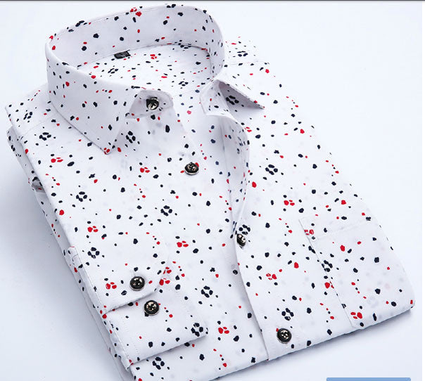 Mens Casual Shirts Fashion Long Sleeve Brand Printed Male Plus Size Formal Business Polka Dot Floral Men Dress Shirt New - CelebritystyleFashion.com.au online clothing shop australia