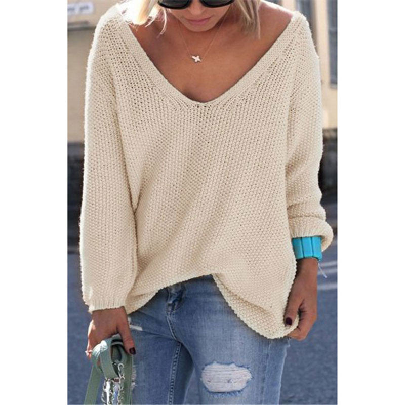 Casual slim autumn sweater V neck loose solid 6 colors women's sweaters and pullovers knitwear jumper ladies pullover-Dollar Bargains Online Shopping Australia