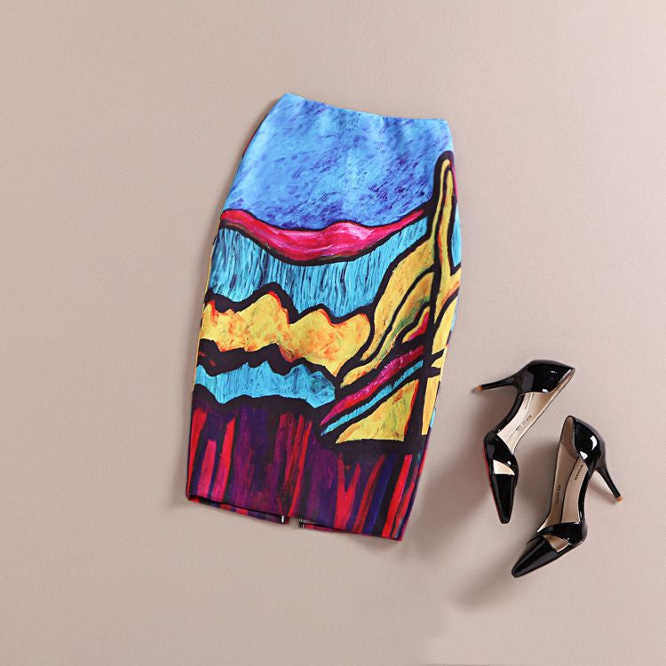 Fashion Women Print Office Skirt Spring Summer Knee-Length Pencil Back Split Skirts High Quality Faldas Saia Midi Femme-Dollar Bargains Online Shopping Australia