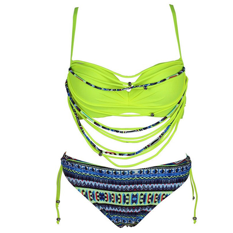 Brazilian Bikini Fringe Tassel Two Pieces Vintage Swimwear Bandage Women Bathing Suit Beach Retro Swimsuit Halter Biquini-Dollar Bargains Online Shopping Australia